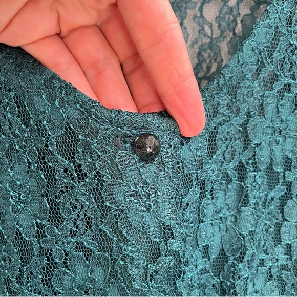 Vintage All That Jazz 80s 90s Emerald Green Full Lace Grunge Goth Gypsy Dress - Picture 7 of 13